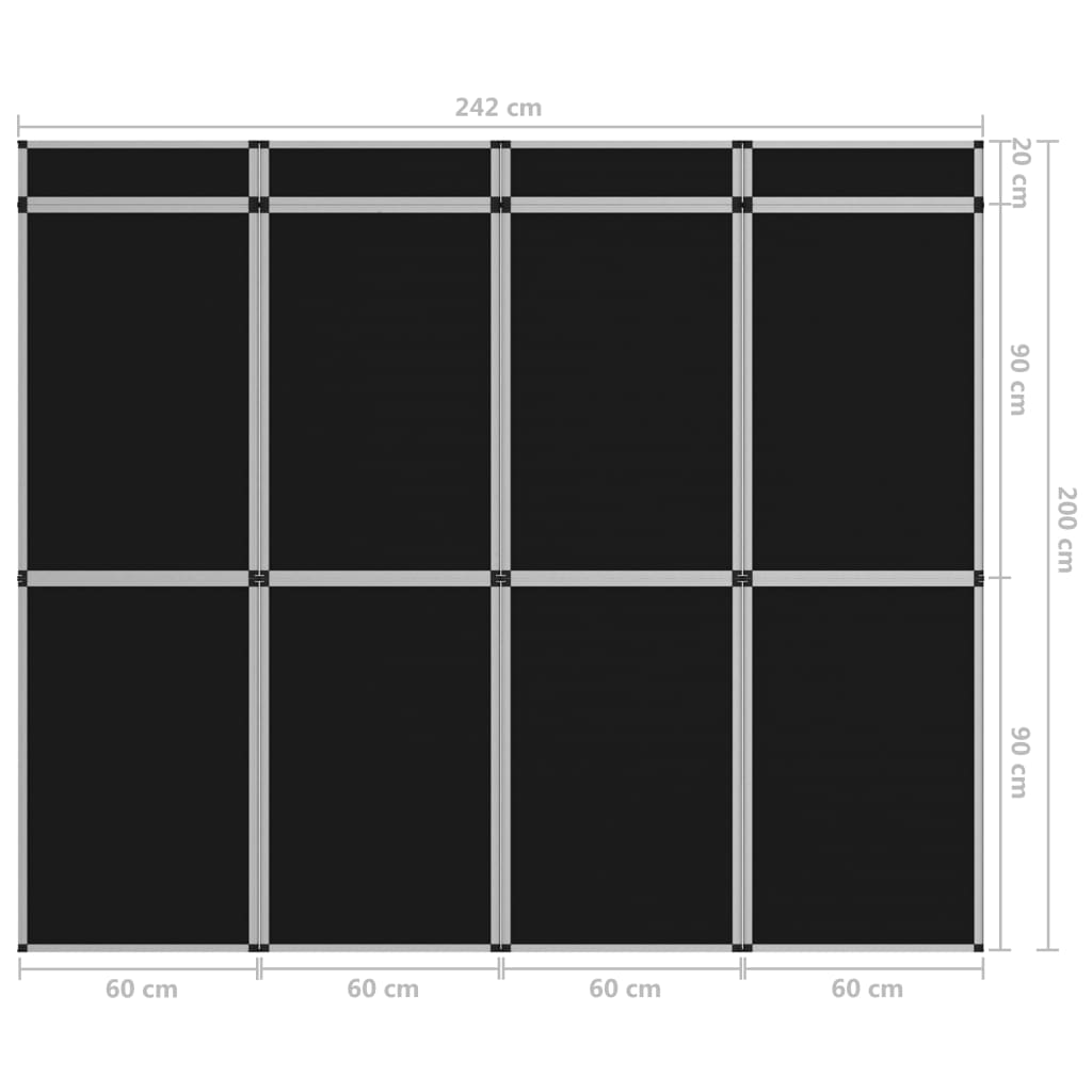 Fekete 12 paneles összecsukható kiállítófal 242 x 200 cm 