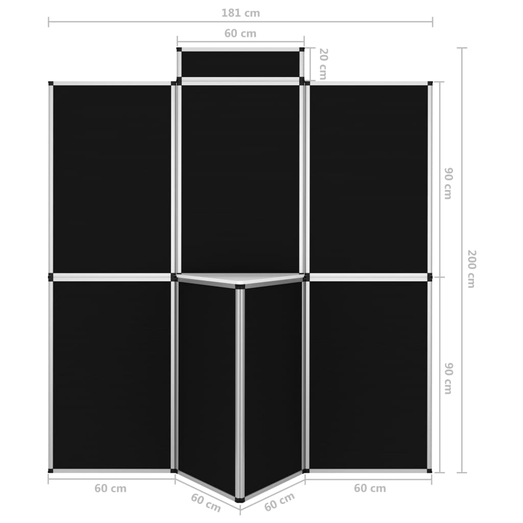 Fekete 8 paneles összecsukható kiállítófal asztallal 181x200 cm 