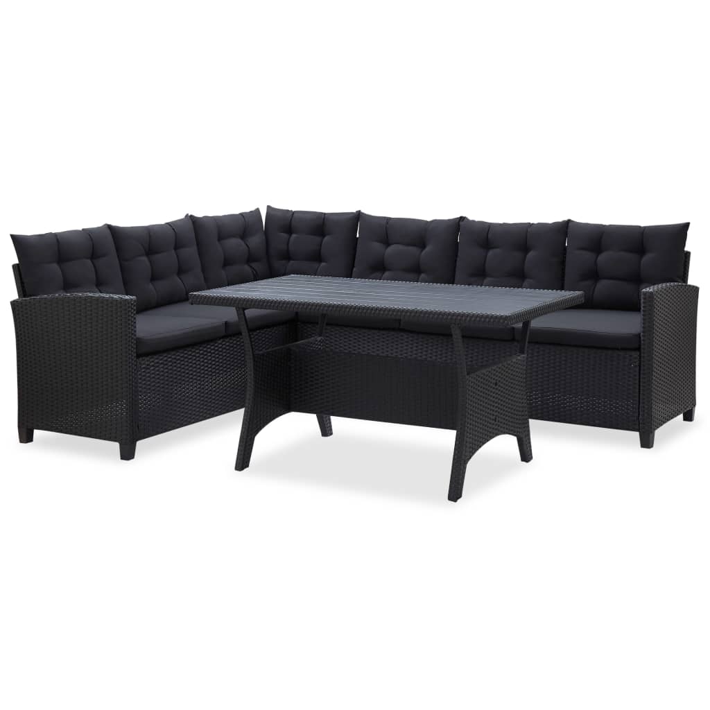 

vidaXL 3-delige Loungeset met kussens poly rattan zwart