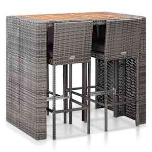 vidaXL Lauko baro komplektas, 5 dalių, pilkas, poliratanas ir akacija