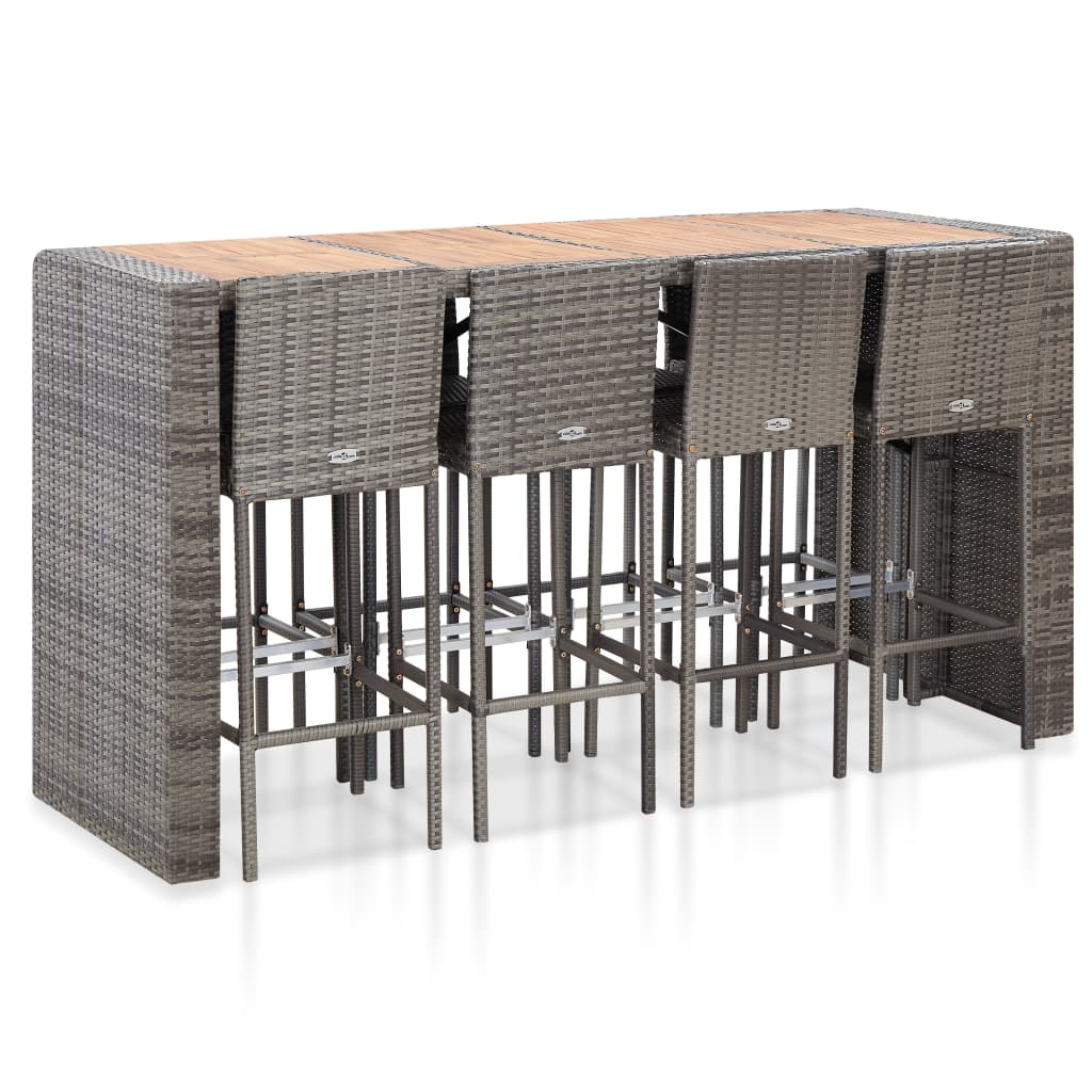 

vidaXL 9-delige Tuinbarset poly rattan en acaciahout grijs
