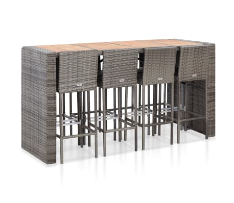 vidaXL Madera Acacia Muebles de Bar Jardín 9 Piezas Ratán Sintético