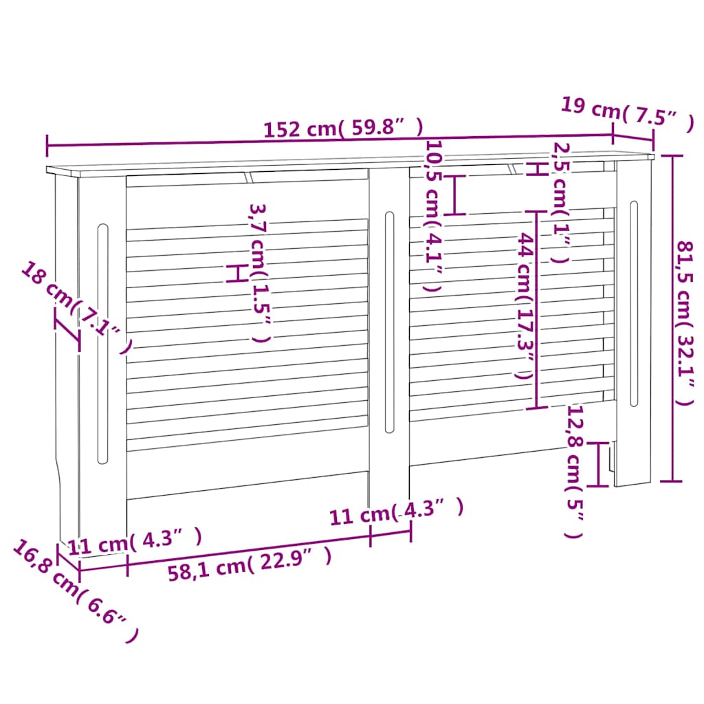 Pokrovi za radiatorje 2 kosa beli 152x19x81,5 cm mediapan - slika 10