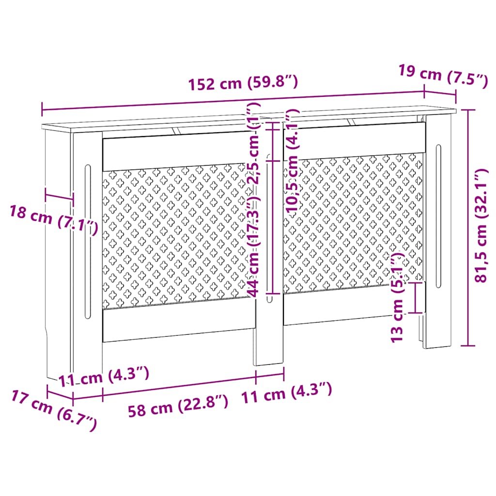 Pokrovi za radiatorje 2 kosa beli 152x19x81,5 cm mediapan - slika 10