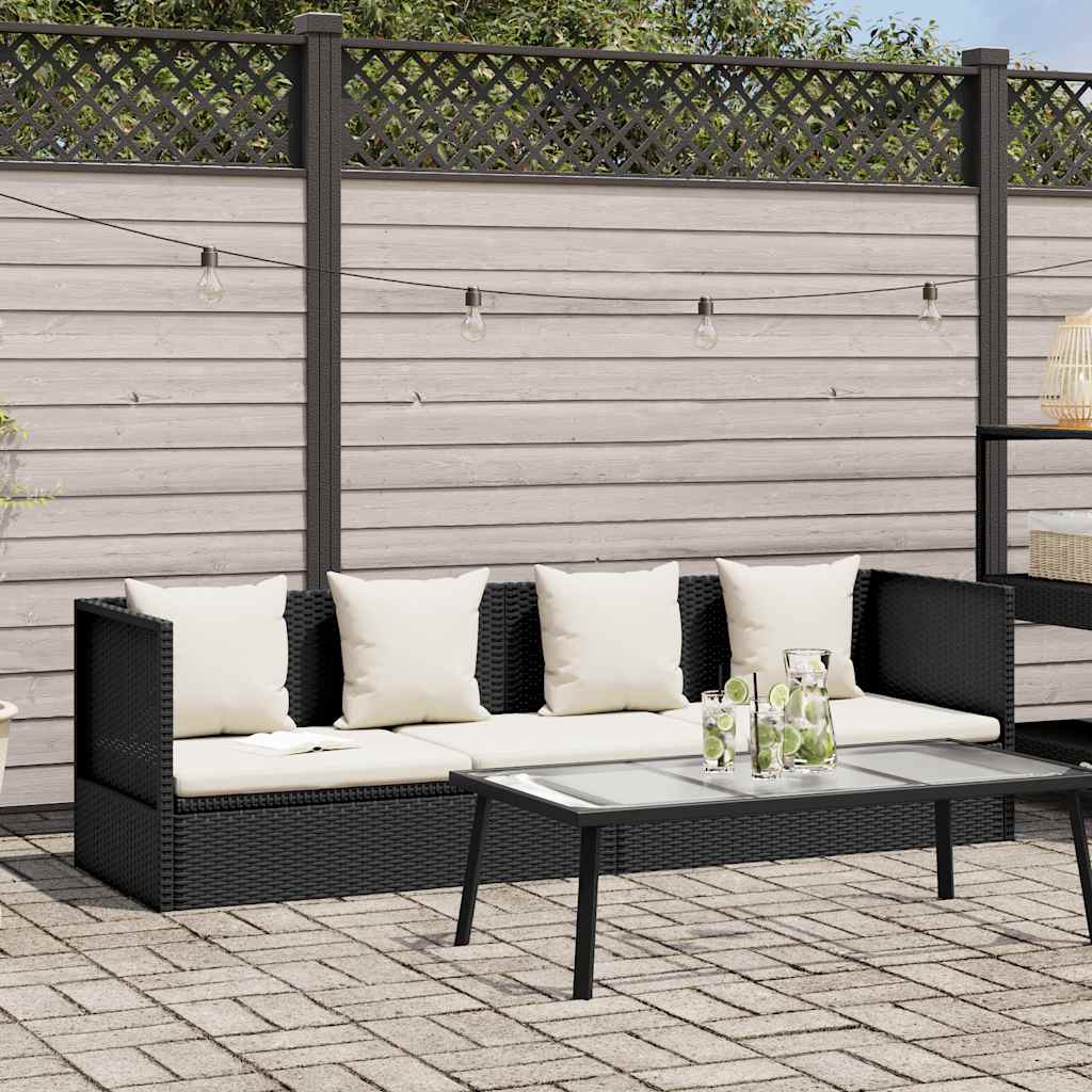 vidaXL Garten-Sofabett mit Kissen Poly Rattan Schwarz