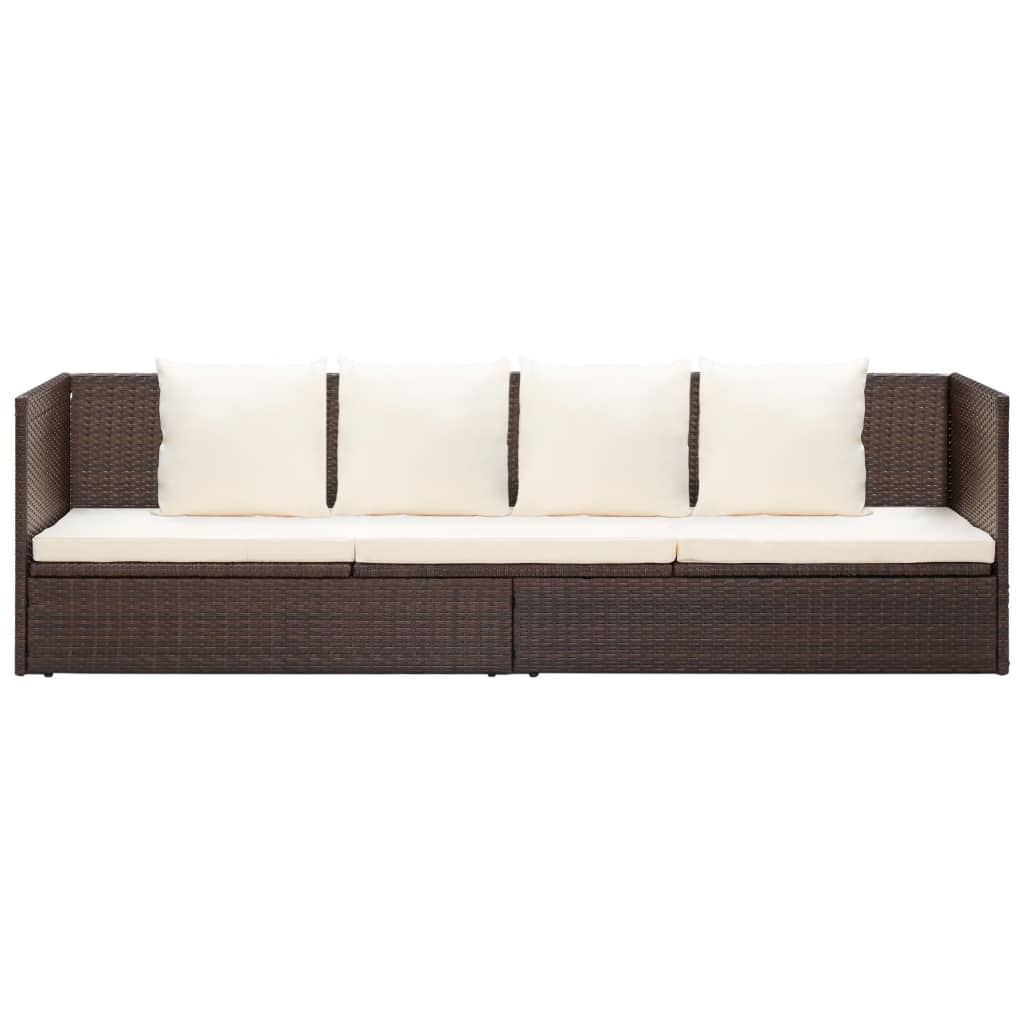 vidaXL Patio Lounge Bed with Cushion & Pillows Poly Rattan Brown