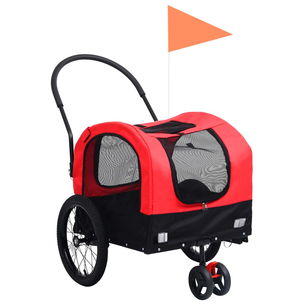 vidaXL 2-in-1 Fahrradanhänger für Hunde und Buggy Rot und Schwarz