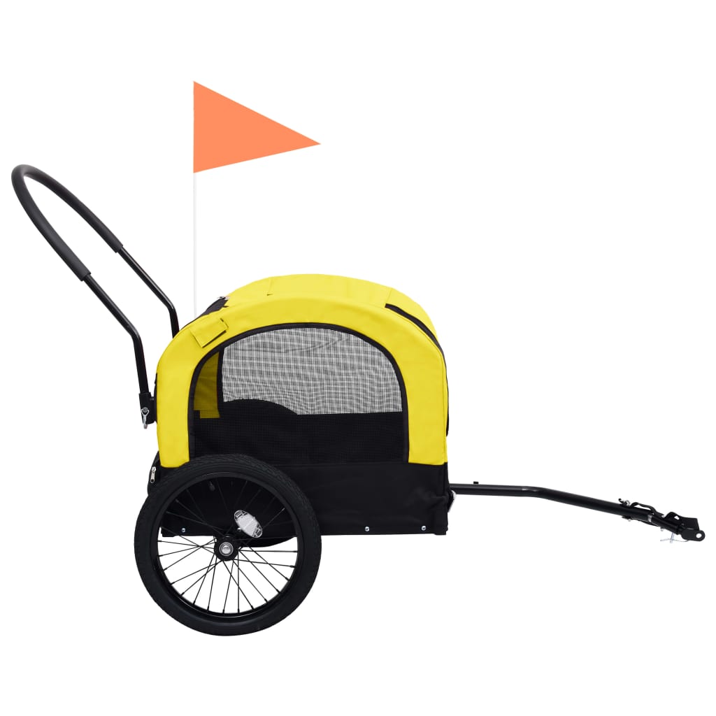 Remorque de vélo et poussette pour chiens jaune et noir - 2-en-1