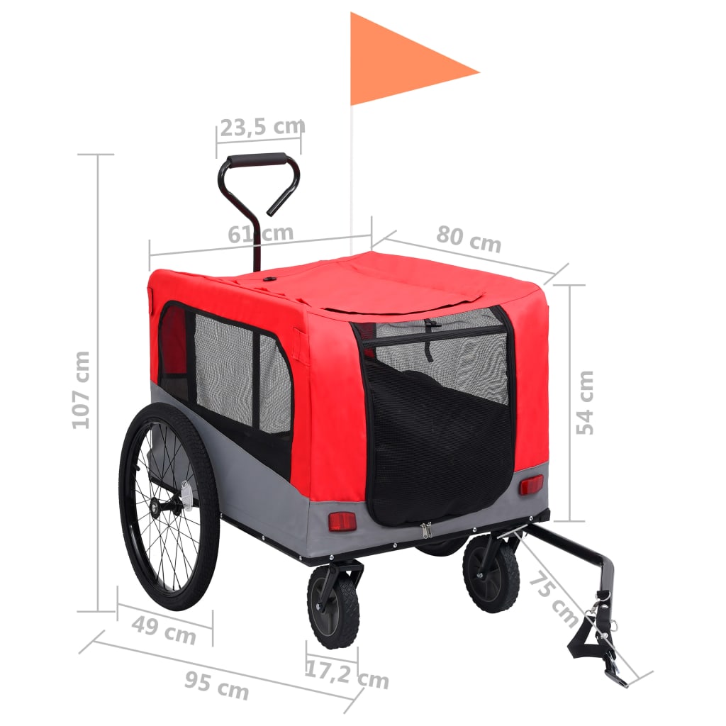  Vozík pre domáce zvieratá na bicykel/beh 2-v-1, červeno sivý
