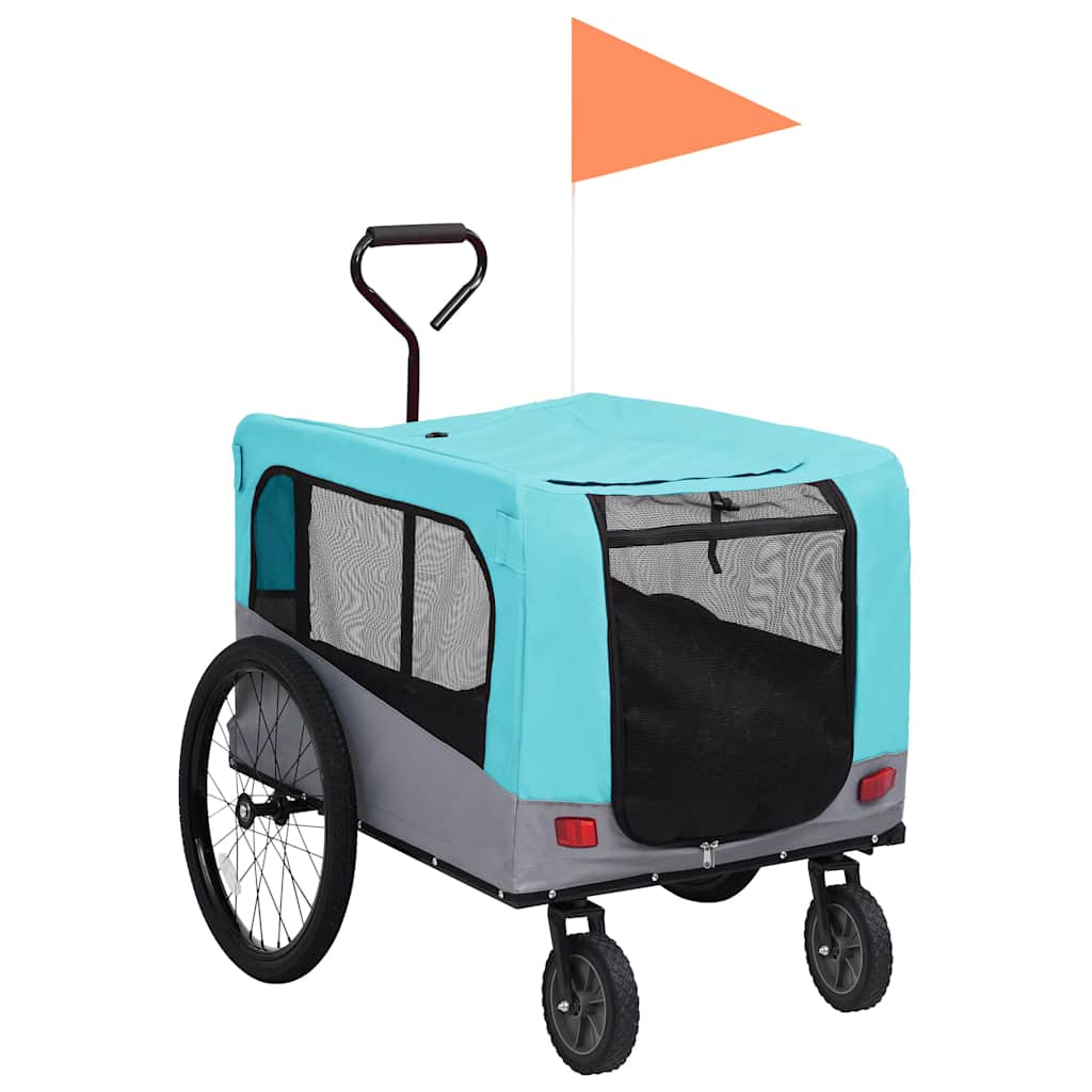 vidaXL 2-in-1 Fahrradanhänger für Hunde und Buggy Blau und Grau