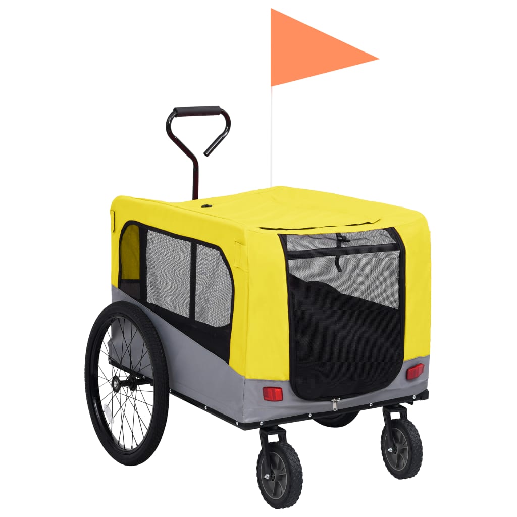 vidaXL 2-i-1 cykelanhænger og klapvogn til kæledyr gul grå