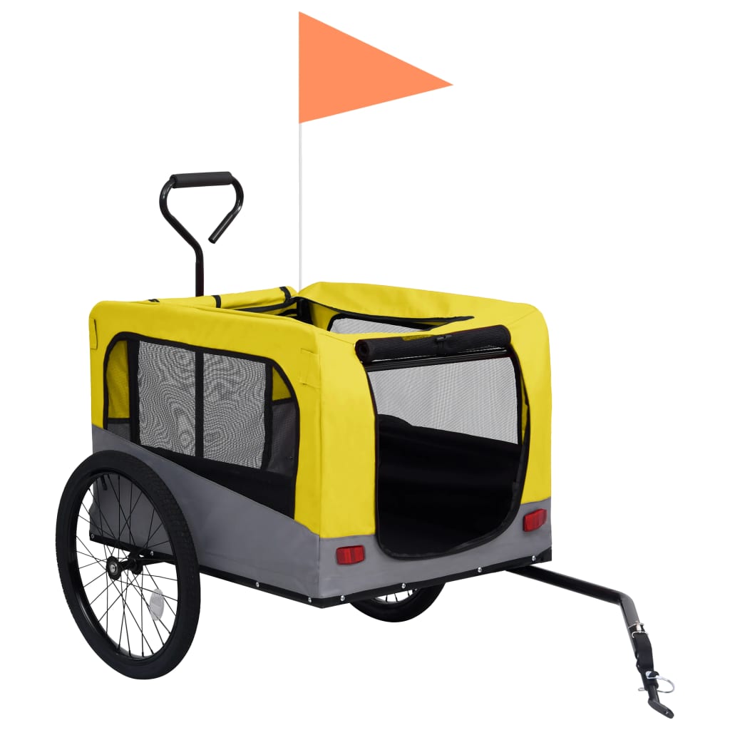 Remorque de vélo et poussette pour chiens jaune et gris - 2-en-1 - XXL