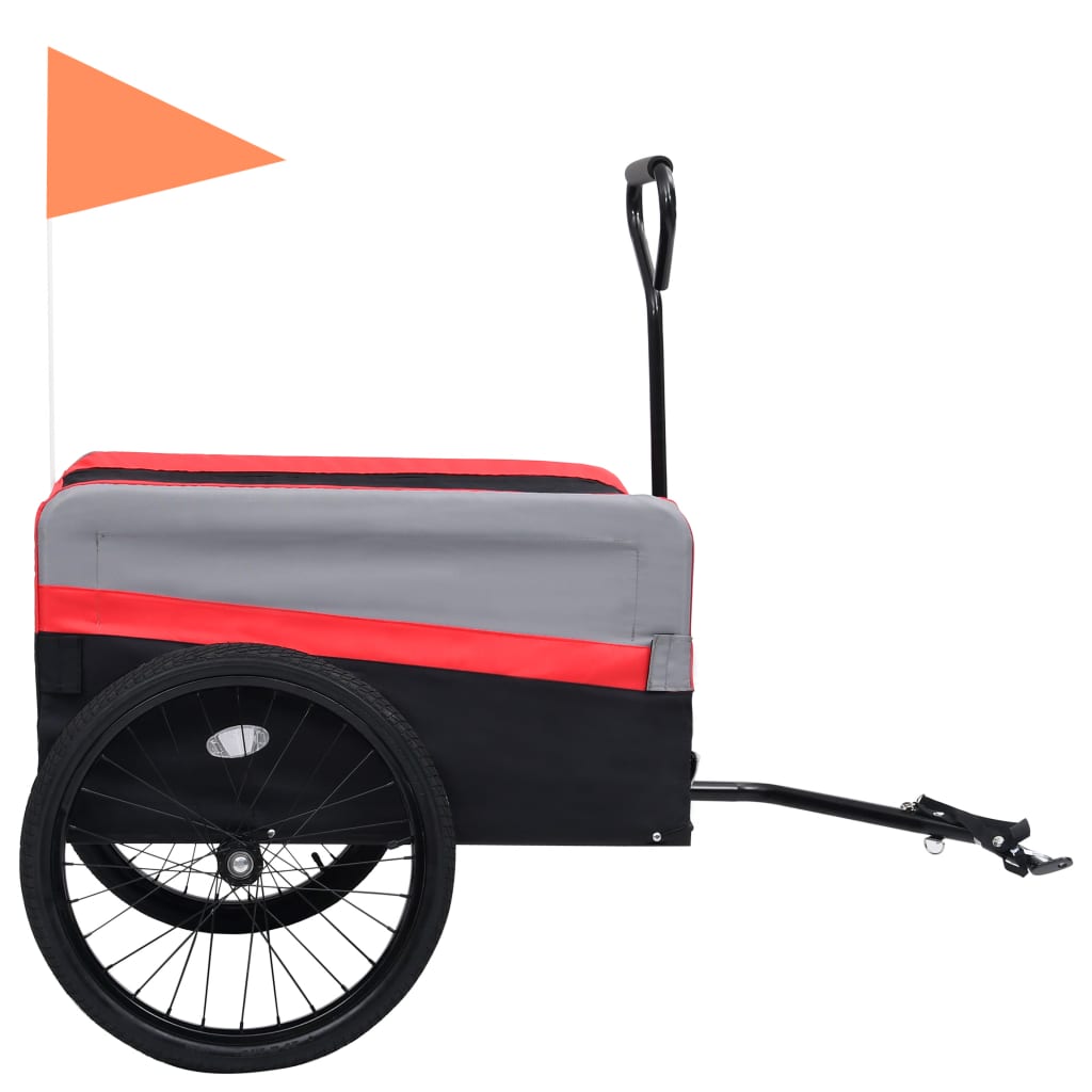 Remorque à vélo cargo et chariot pour chien rouge, gris et noir - 2 en 1 - XXL