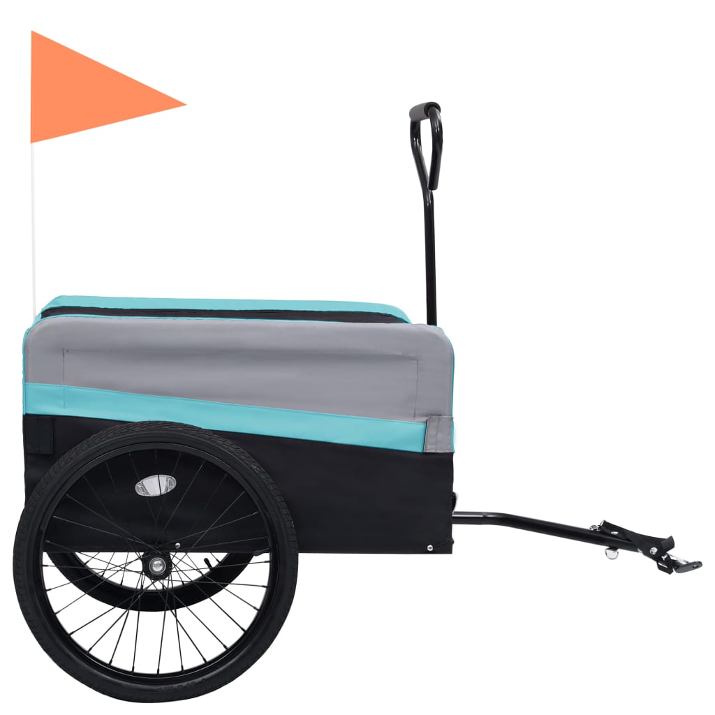Remorque à vélo cargo et chariot pour chien bleu, gris et noir - 2 en 1 - XXL