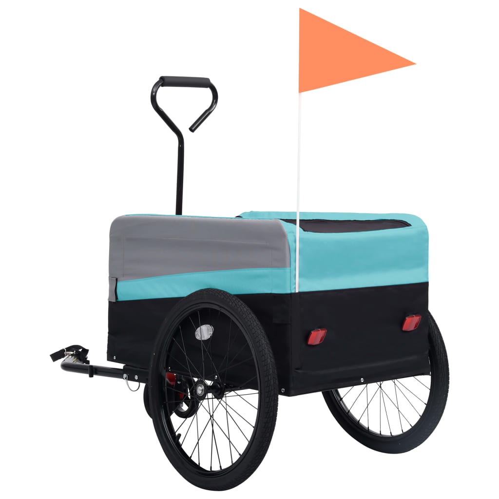 Remorque à vélo cargo et chariot pour chien bleu, gris et noir - 2 en 1 - XXL