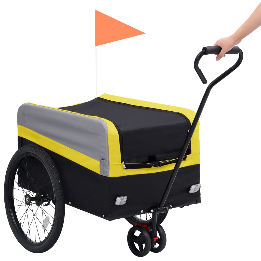 Remorque à vélo cargo et chariot pour chien jaune, gris et noir - 2 en 1 - XXL