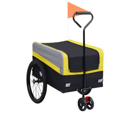 vidaXL Cykelvagn XXL med handtag 2-i-1 gul grå och svart
