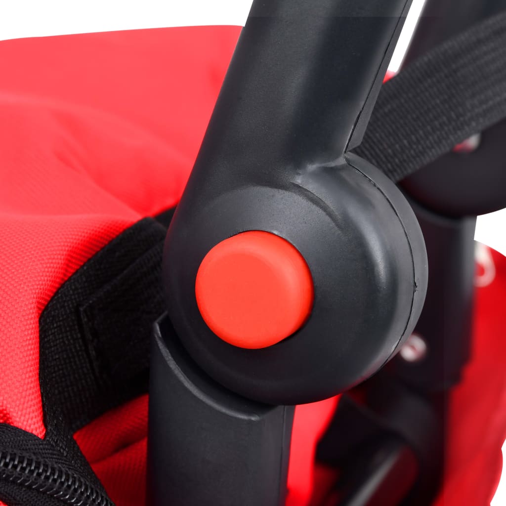 Összecsukható kerékpár-utánfutó piros és fekete táskával 
