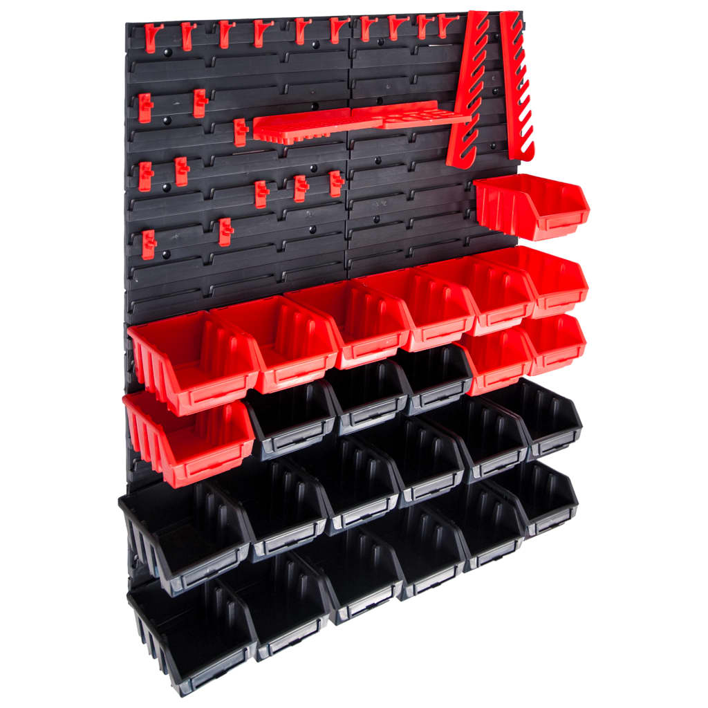 vidaXL opbevaringsreol med vægpaneler 29 dele rød og sort
