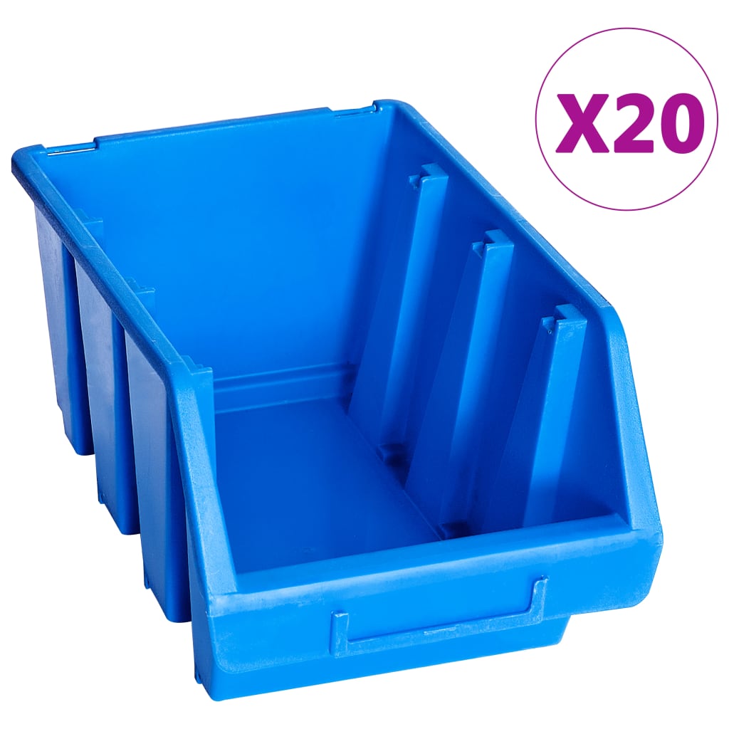 10: vidaXL stabelbare opbevaringskasser 20 stk. plast blå