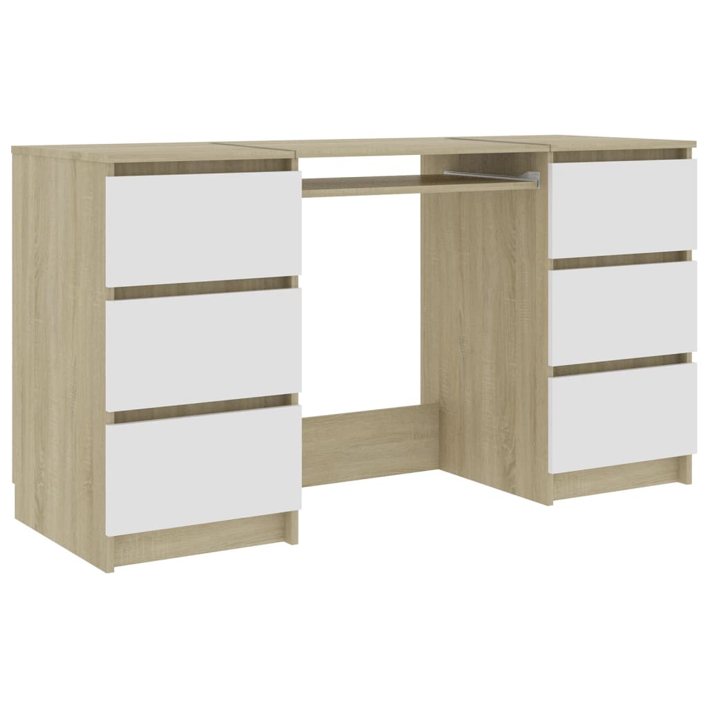 

vidaXL Writing Desk White and Sonoma Oak 55.1"x19.7"x30.3" Engineered Wood