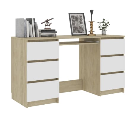 vidaXL Bureau Blanc et ch&ecirc;ne sonoma 140x50x77 cm Agglom&eacute;r&eacute;