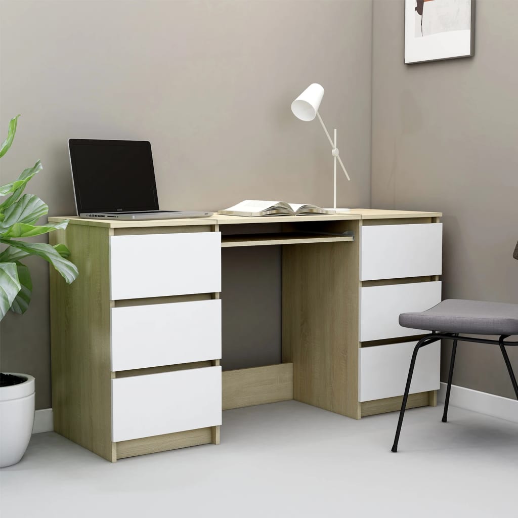 Schreibtisch Weiß und Sonoma-Eiche 140x50x77 cm Holzwerkstoff kaufen