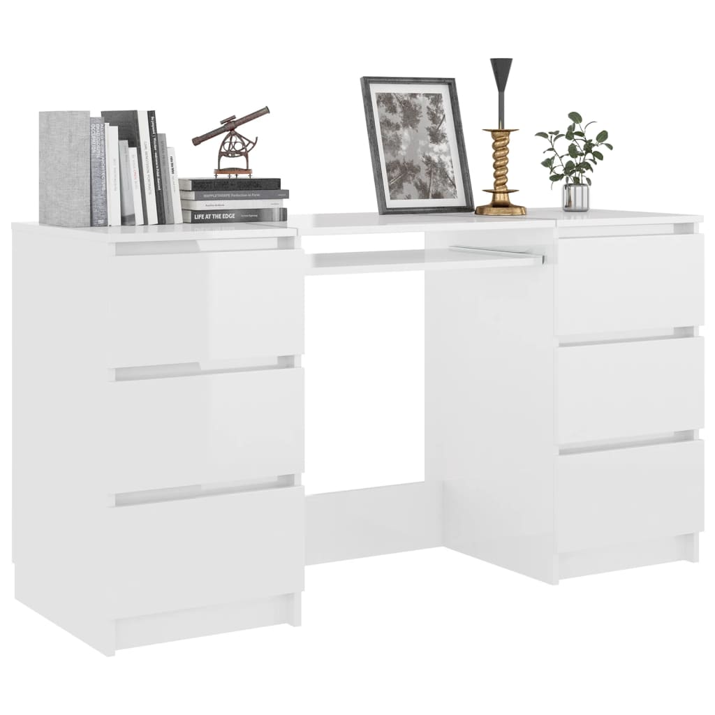 Magasfényű fehér forgácslap íróasztal 140 x 50 x 77 cm 