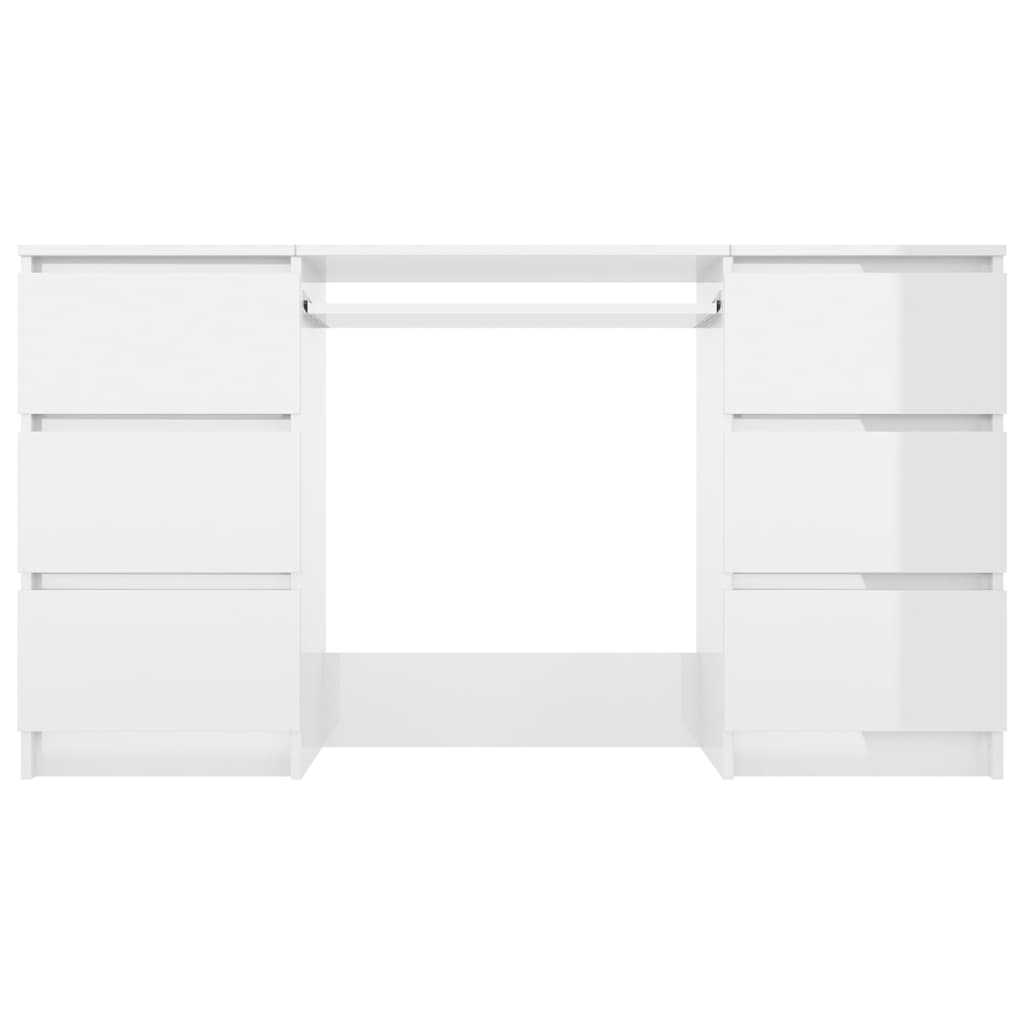 Magasfényű fehér forgácslap íróasztal 140 x 50 x 77 cm 