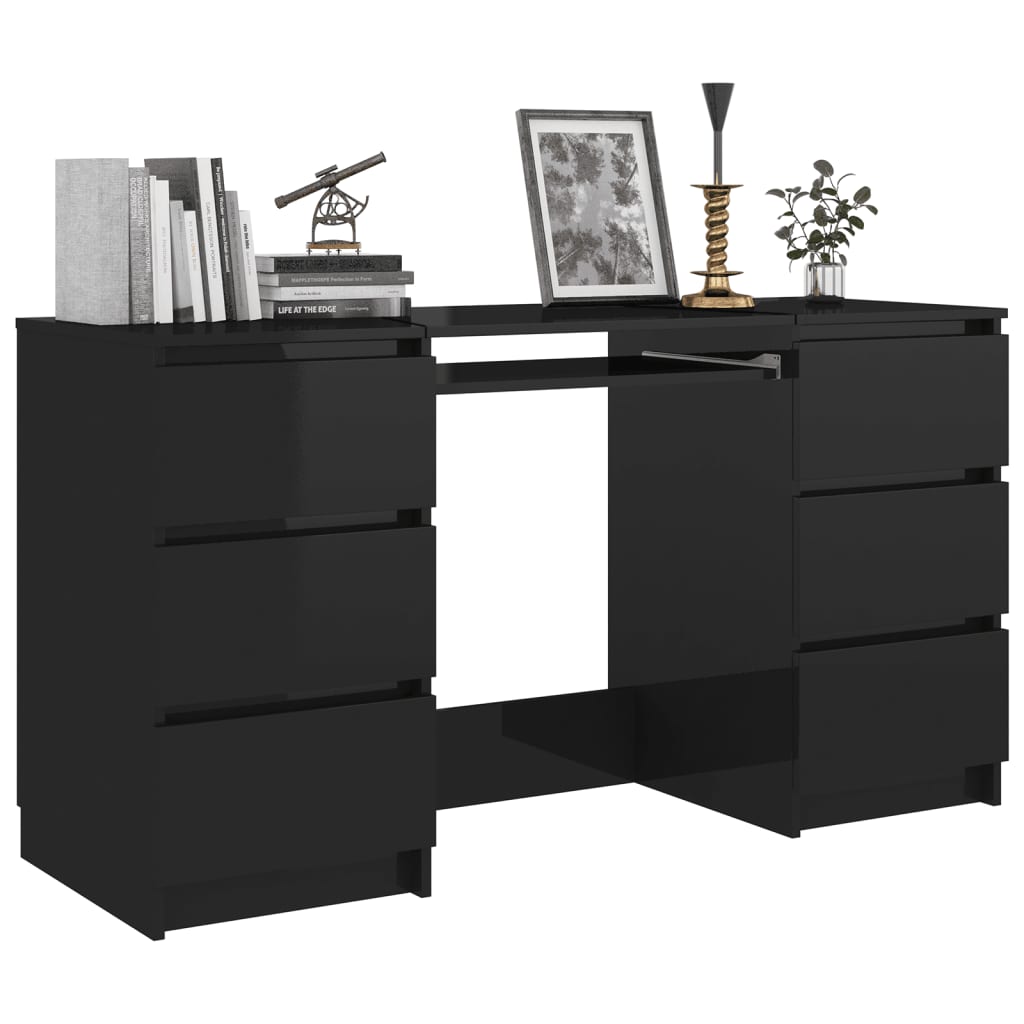 vidaXL Writing Desk High Gloss Black 140x50x77 cm Engineered Wood