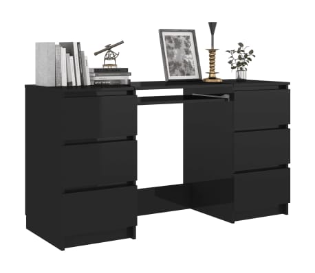 vidaXL Writing Desk High Gloss Black 55.1"x19.7"x30.3" Engineered Wood