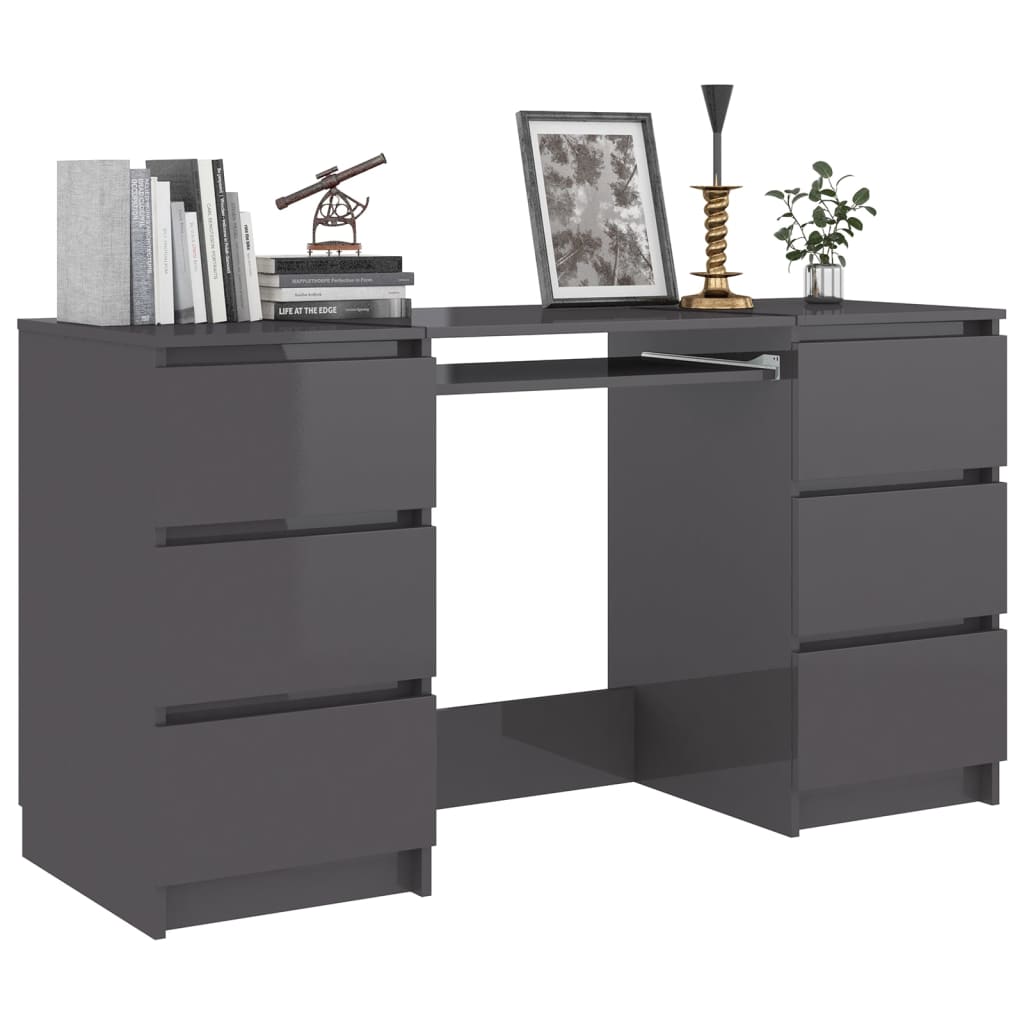 vidaXL Writing Desk High Gloss Gray 55.1"x19.7"x30.3" Engineered Wood