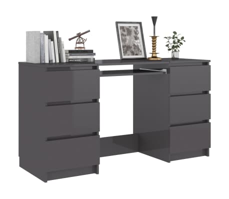 vidaXL Writing Desk High Gloss Grey 140x50x77 cm Engineered Wood