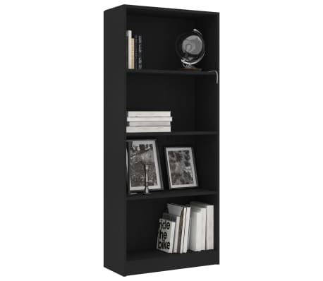 vidaXL 4-Tier Book Cabinet Black 60x24x142 cm Engineered Wood