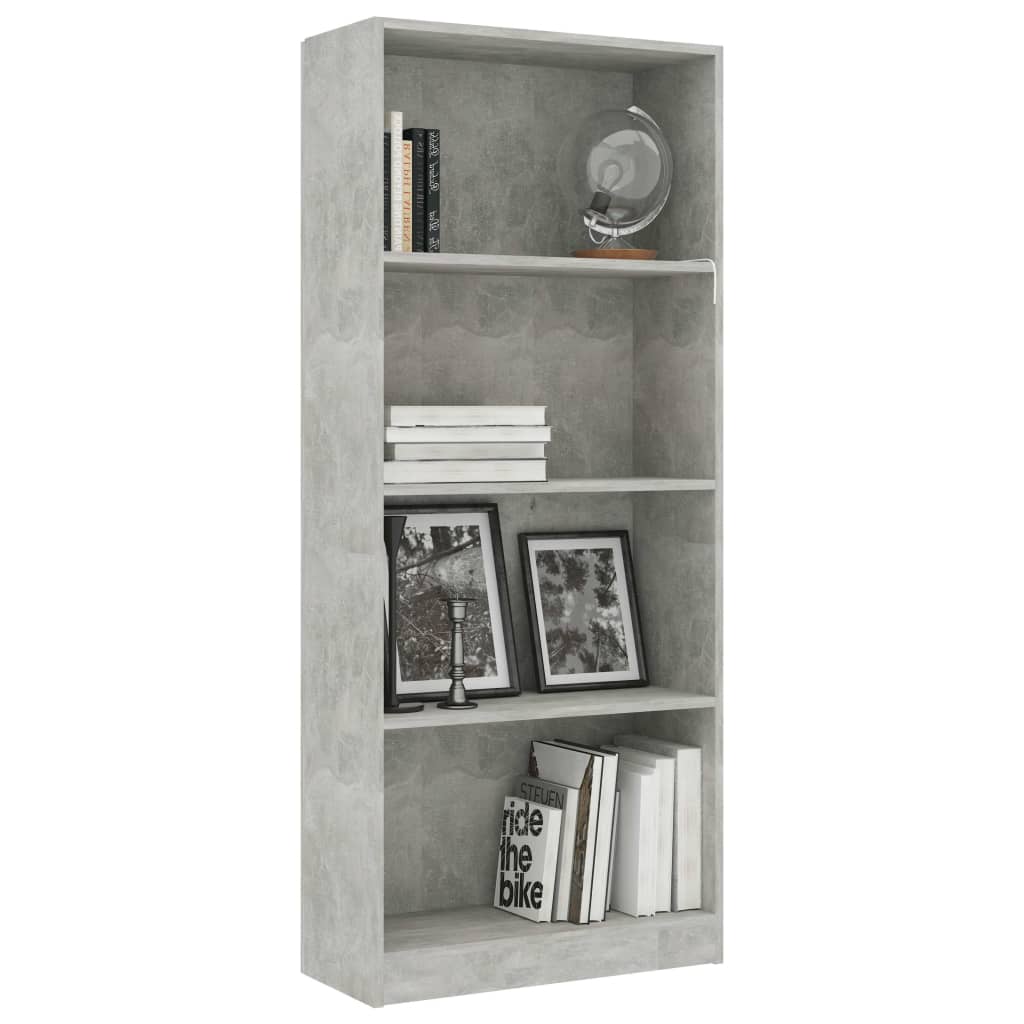 

vidaXL Boekenkast met 4 schappen 60x24x142 cm spaanplaat betongrijs