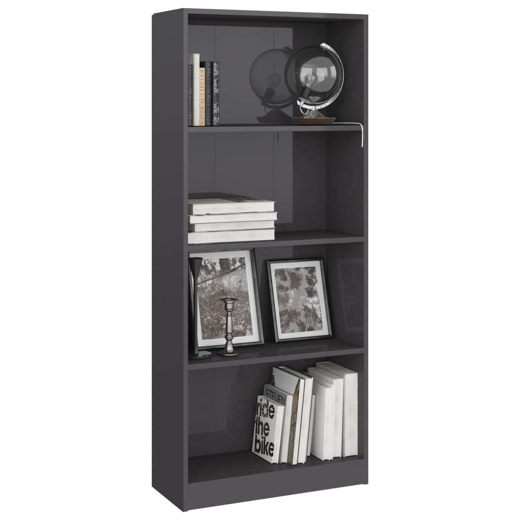 

vidaXL Boekenkast met 4 schappen 60x24x142 cm spaanplaat hoogglans grijs