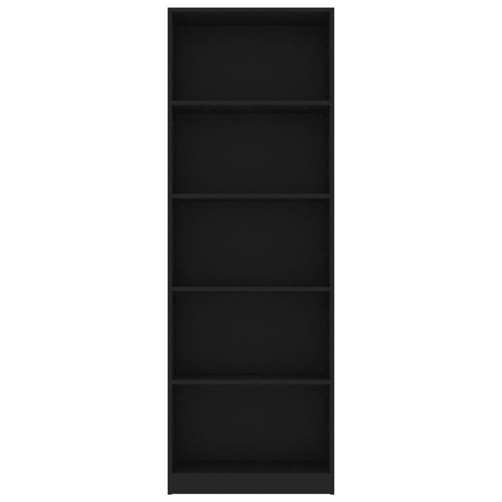 5-szintes fekete szerelt fa könyvszekrény 60 x 24 x 175 cm 
