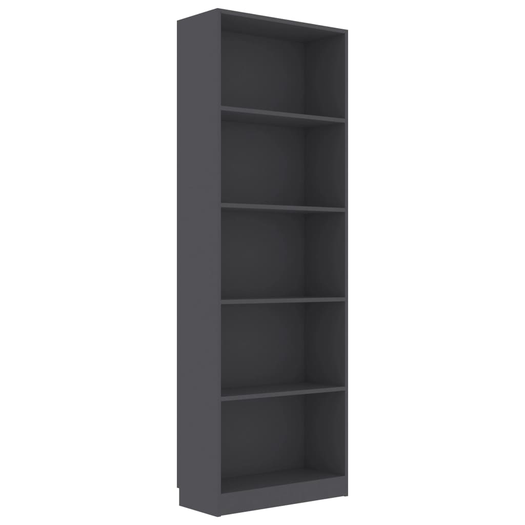 

vidaXL 5-Tier Book Cabinet Gray 23.6"x9.4"x68.9" Engineered Wood