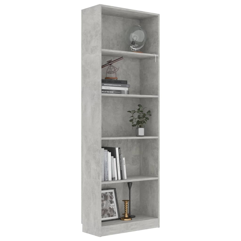 

vidaXL Boekenkast met 5 schappen 60x24x175 cm spaanplaat betongrijs