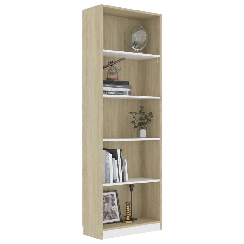 

vidaXL Boekenkast met 5 schappen 60x24x175 cm spaanplaat wit en eiken