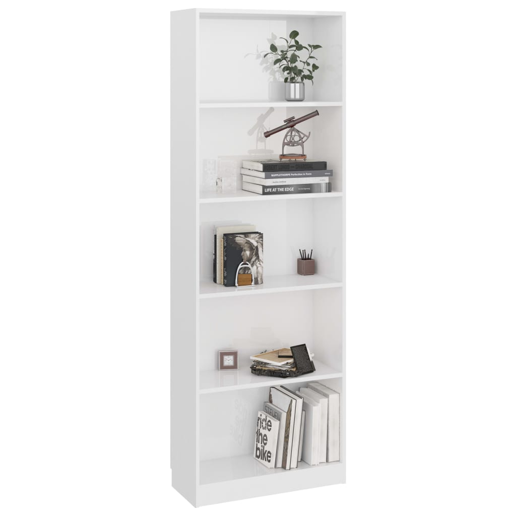 

vidaXL Boekenkast met 5 schappen 60x24x175 cm spaanplaat hoogglans wit