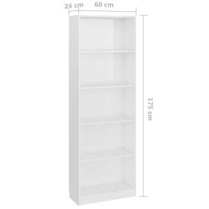 5patrová knihovna bílá lesklá 60x24x175 cm kompozitní dřevo - obrázek 6