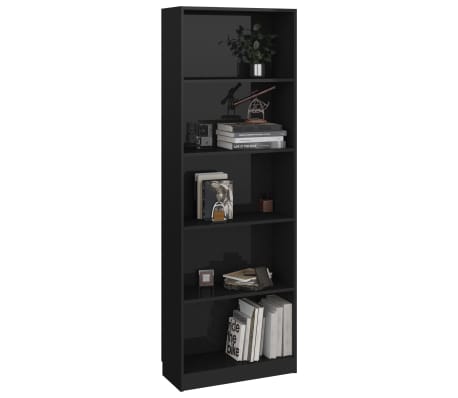 vidaXL 5-Tier Book Cabinet High Gloss Black 60x24x175 cm Engineered Wood