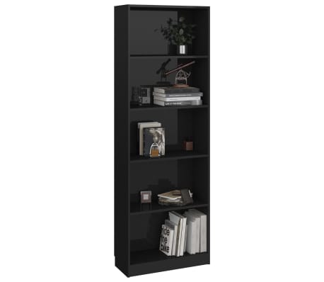 vidaXL Boekenkast 5 schappen 60x24x175 cm bewerkt hout hoogglans zwart