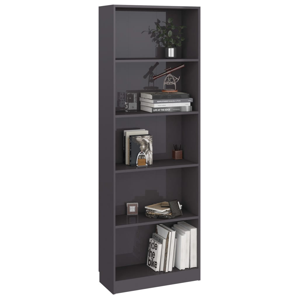 

vidaXL Boekenkast 5 schappen 60x24x175 cm spaanplaat hoogglans grijs