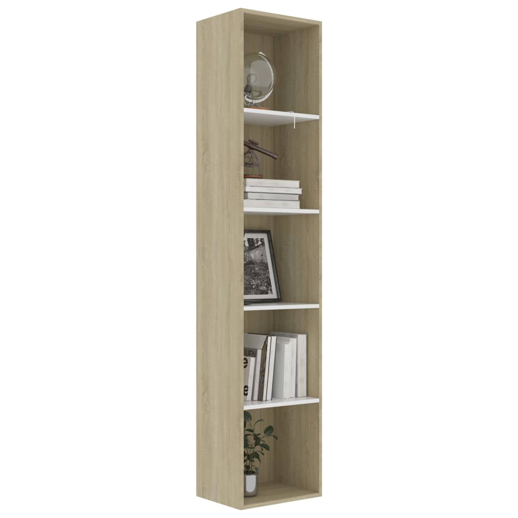 vidaXL Book Cabinet White and Sonoma Oak 15.7"x11.8"x74.4" Engineered Wood