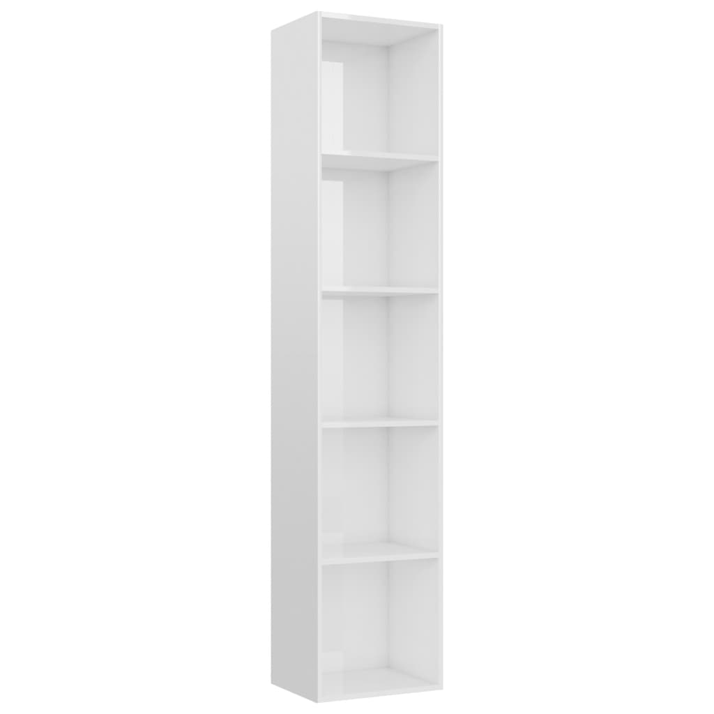 Magasfényű fehér forgácslap könyvszekrény 40 x 30 x 189 cm 