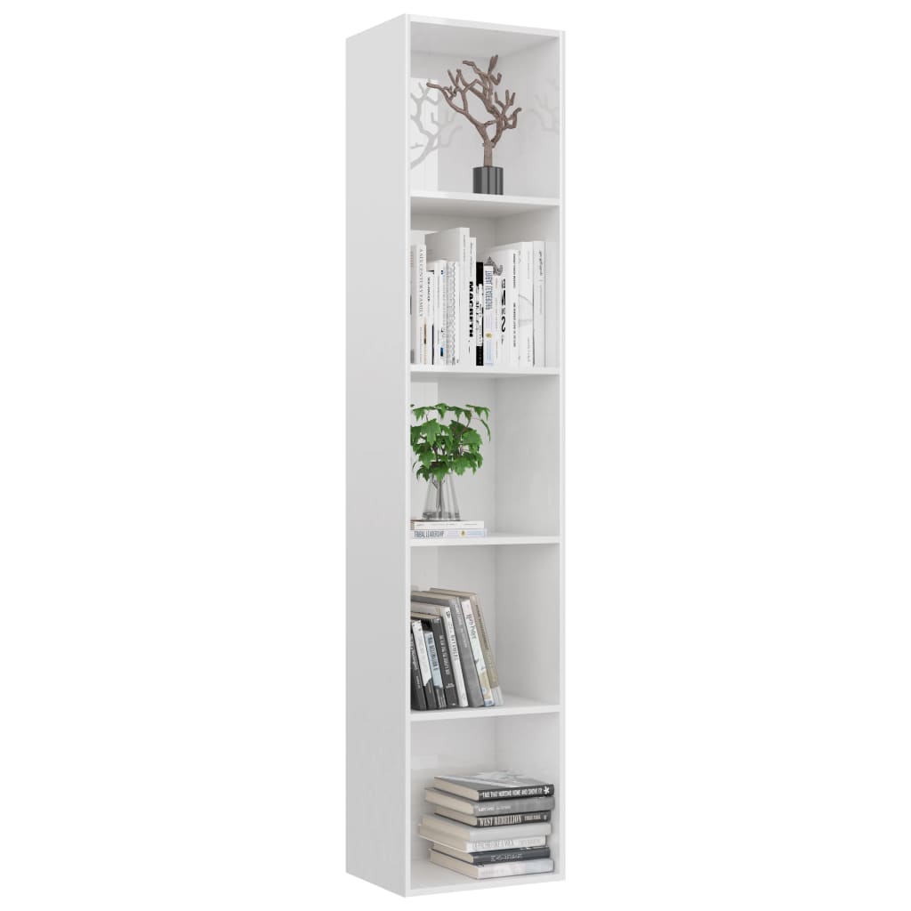 Magasfényű fehér szerelt fa könyvszekrény 40 x 30 x 189 cm 