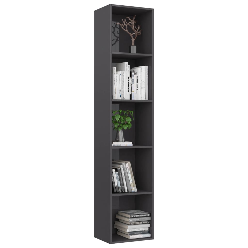 vidaXL Book Cabinet High Gloss Grey 40x30x189 cm Engineered Wood