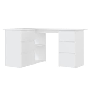 vidaXL nurga kirjutuslaud, valge 145 x 100 x 76 cm tehispuit